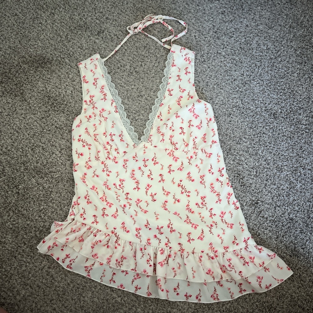 Wild Fable Cream and Pink Floral Lace Top